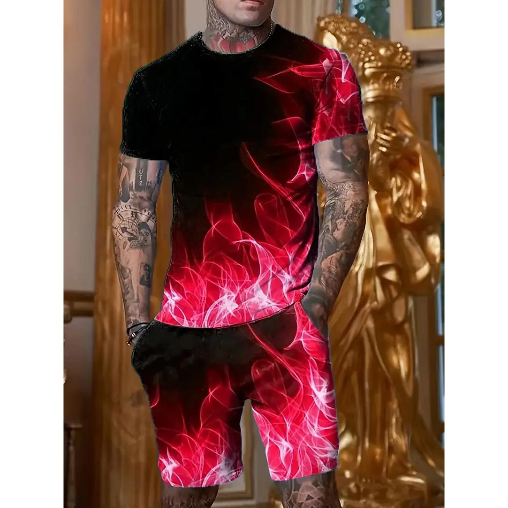 Fashion Men's Short Sleeve Suit Casual Loose Printing Versatile Unisex Sports Clothing