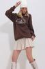 Women's Sweatshirt New Season Fashion Navy Blue Crew Neck 3 Thread Embroidered Oversize Sweatshirt