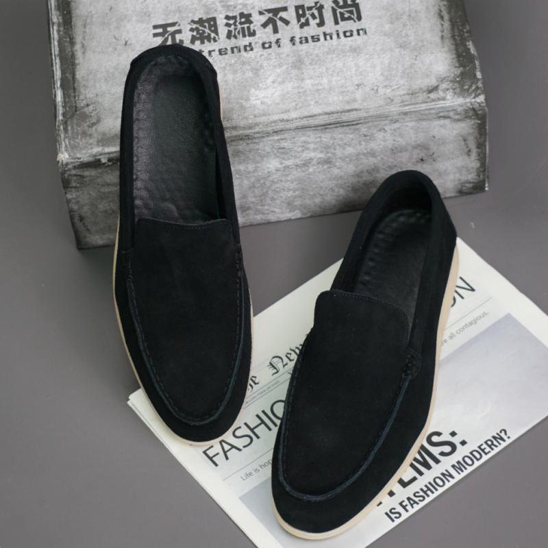 Fashion Classic Brand Men's Suede Leather Shoes Soft Soles Comfortable Loafers for Daily Commuting and Men's Driving Work Shoes