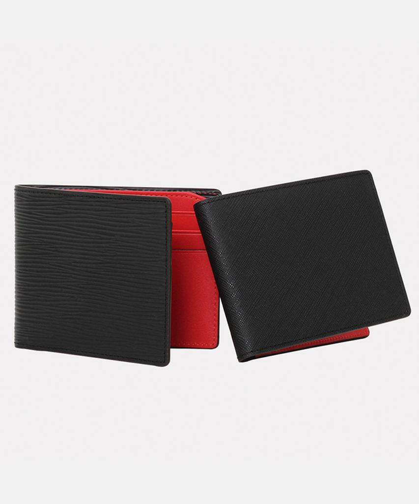Matt Saffiano Or Soft Embossed Cowhide Combination Slim Wallet Black + Red