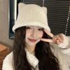 Bear Hat Female Plush Cute Winter Warm Bucket Hat Big Head Circumference Showing Face Small Bucket Hat Tide