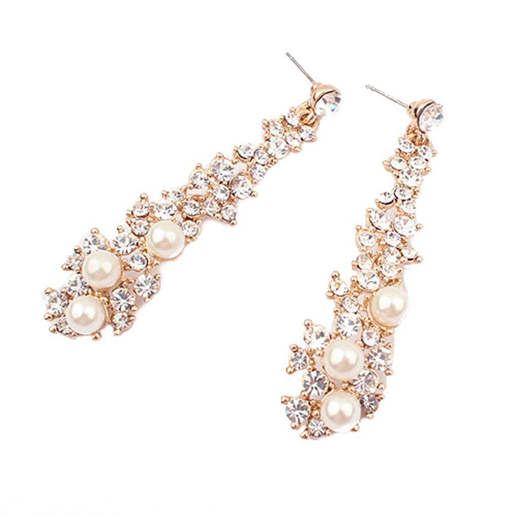 

Long Earring Crystal Rhinestone Pearl Dangle Earrings Jewel For Women