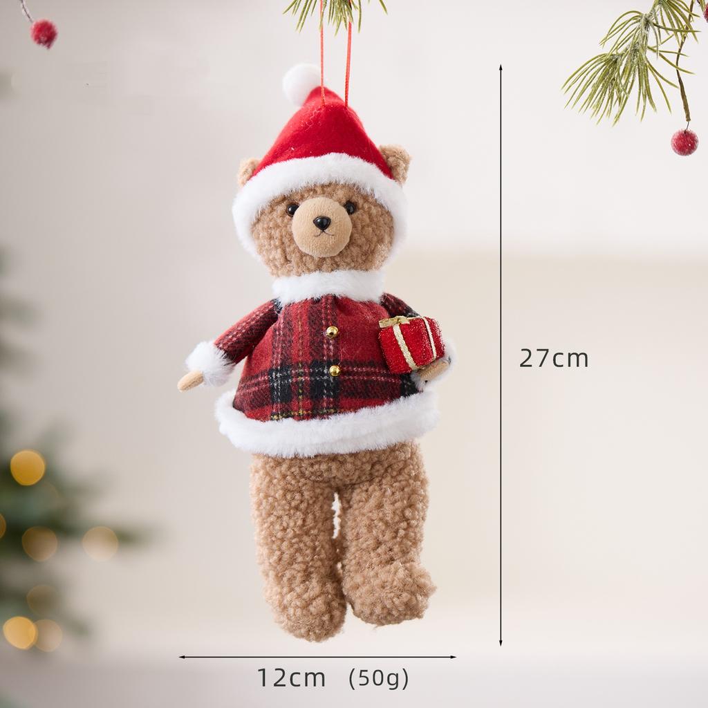 Cute Christmas Bear Dolls Pendant Soft Plush Bear Christmas Tree Hanging Oranment Bag Pendant Navidad New Year Home Decor Gifts