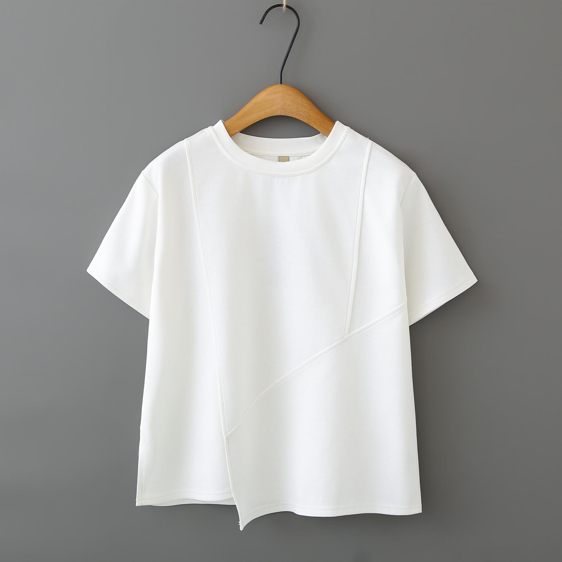 

2026 Summer Plus Size Round Neck Mamba Cotton T-shirt with Irregular Short Sleeves for Chubby Girls 8262 XL білий