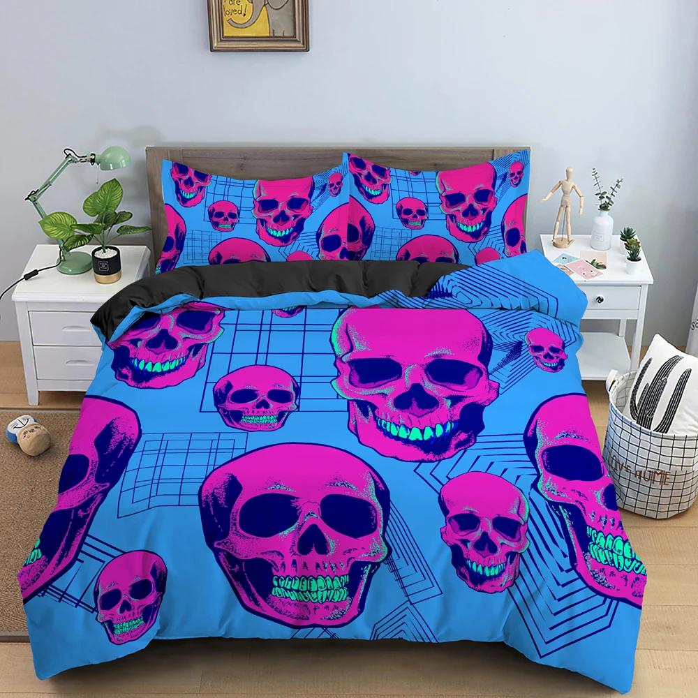Hot Style Soft Bedding Set 3d Digital Skull Printing 2_3pcs Duvet Cover Set with Zipper Single Twin Double Full Queen King