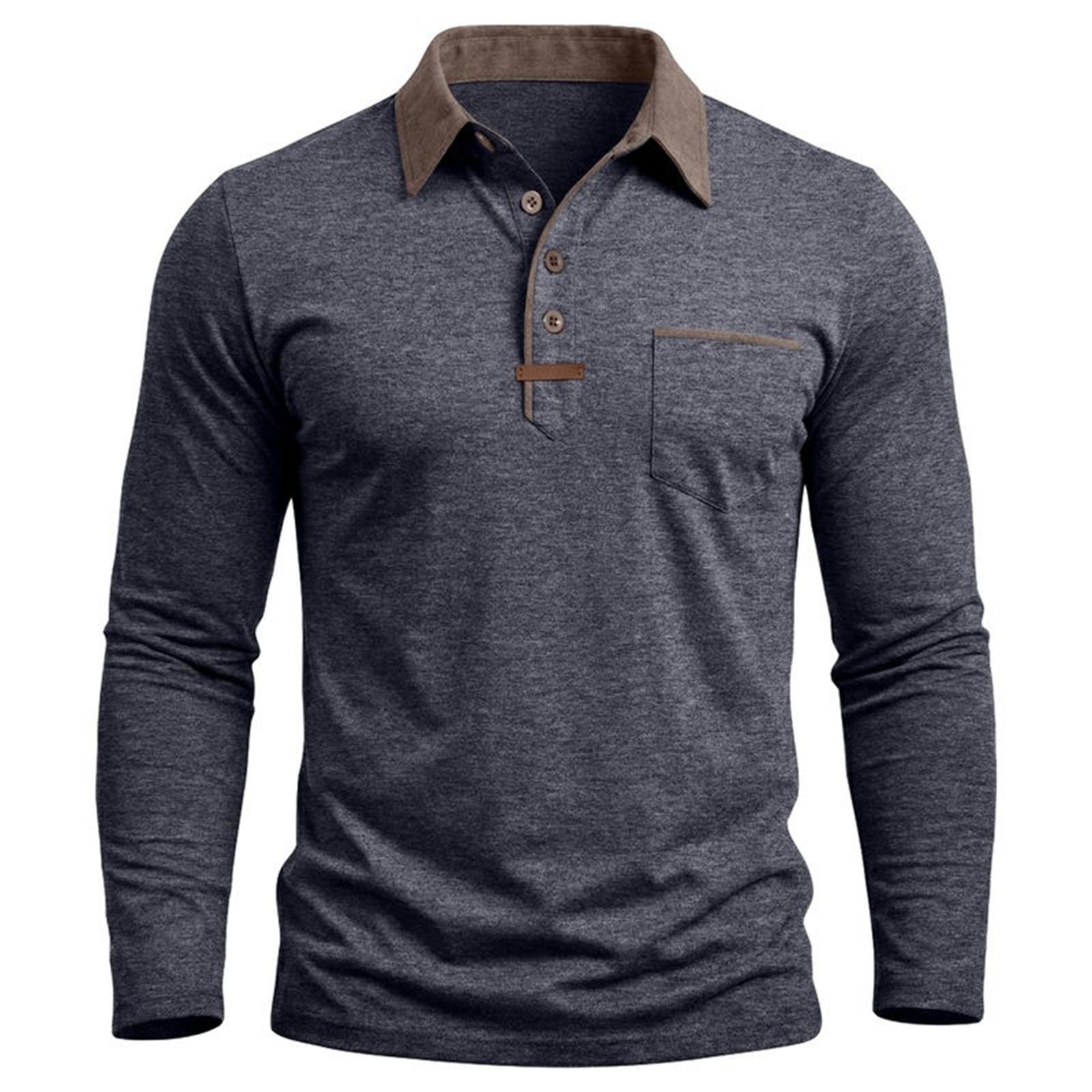 

Men s Long Sleeve Golf Polo Shirt Casual Breathable Quick Dry Lightweight Performance Top with Button Placket and Chest Pocket XL тёмно-синий