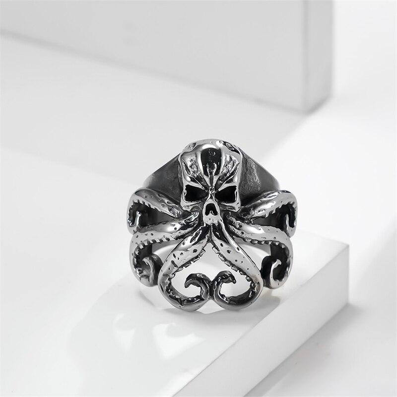 Bague Poulpe Rétro et Ancienne en Acier Titane Niche Personnalité Accessoires Clé pour Homme Fête Punk Cadeau de Vacances Bijoux