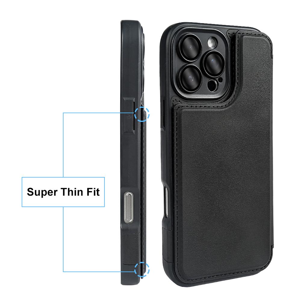 For iPhone 16 Pro Magnetic Case RCS Eco Friendly Flip Phone Cover with Kickstand RFID Blocking
