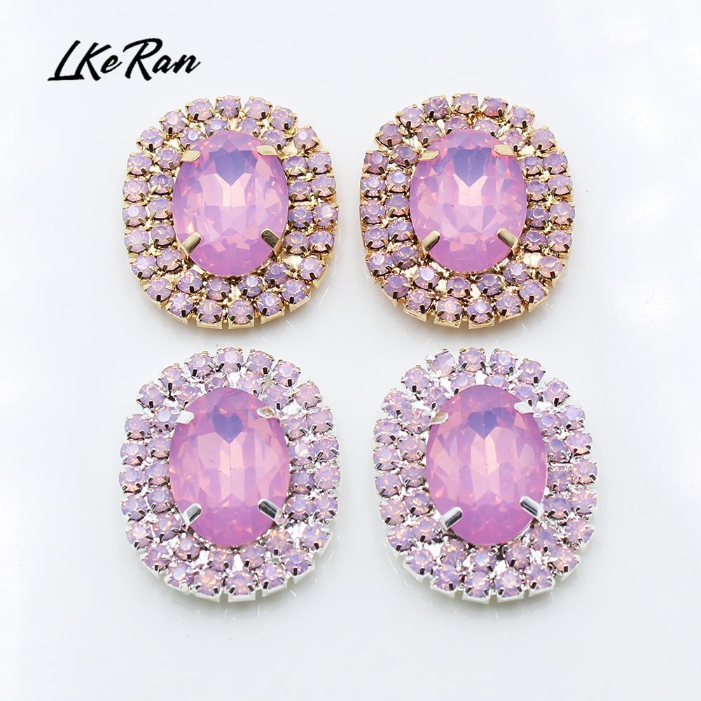 New Charm 24*28mm Egg white Crystal White/pink Sewing Rhinestones Buttons Gold Metal Applique DIY Wedding decoration for 5Pcs