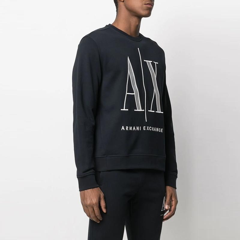 Armani Exchange Cotton Embroidered Logo Crew Neck Long Sleeve Sweatshirt Men sweatshirt Navy-Blue 8NZMPA-ZJ1ZZ-1510