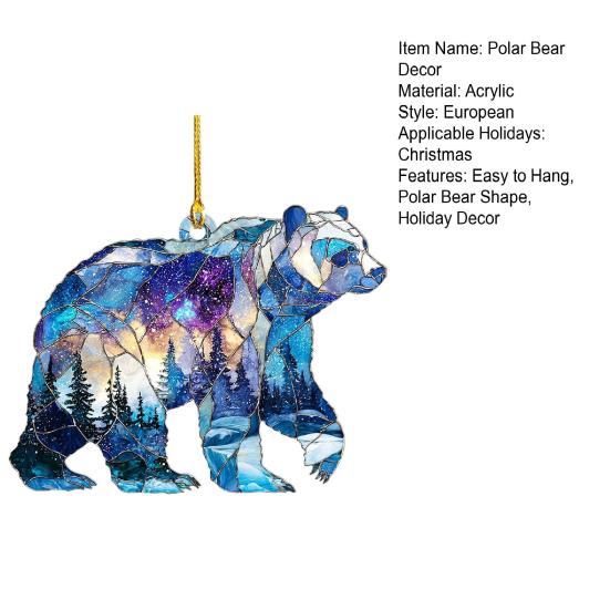 1/2/3/4/5 ks Vánoční akrylová závěsná dekorace ledního medvěda na auto, zrcátko zpětného pohledu, vánoční stromek, 2D plochá vitrážová závěsná ozdoba s medvědem