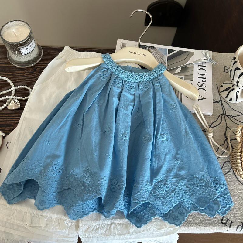 Korean Style Summer 2025 Girls' Lace Halter Top & White Pants Two-Piece Set