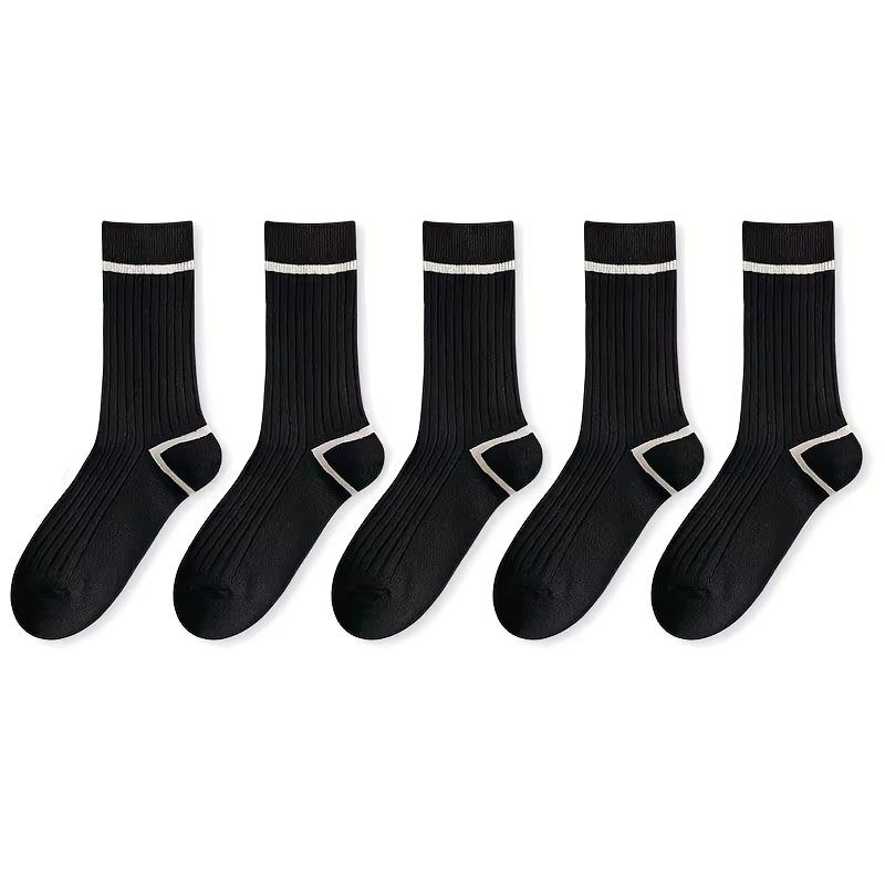5 Pairs Of Spring Fashionable And Stockings With Black And White Vertical Pattern Lengthened Autumn And , Sweat Absorbing