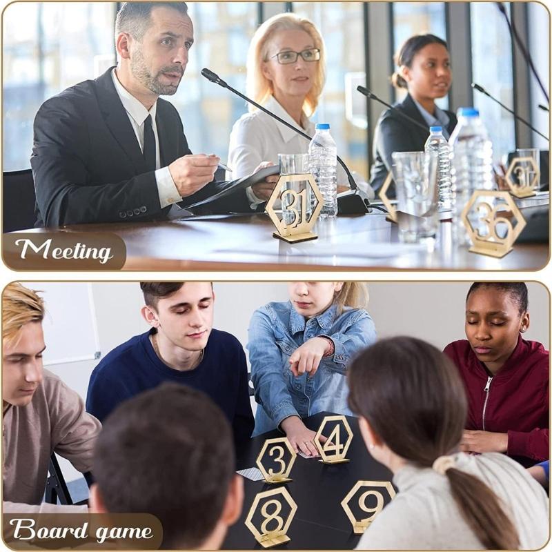 10 szt./zestaw Sześciokątny Drewniany Znak z Numerem Stołu Dekoracja Urodzinowa Świąteczna Sylwestrowa