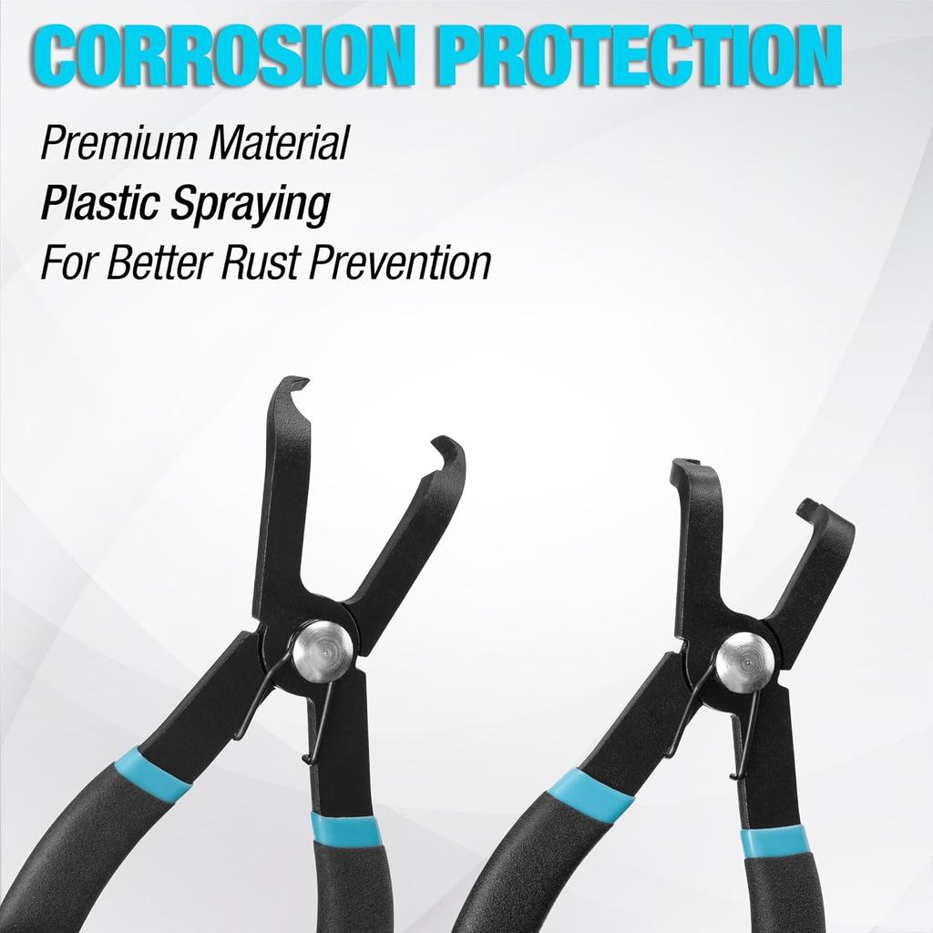 DURATECH 2-Piece Push Pin Pliers Set With 30 Degree And 80 Degree Offset Jaws, Spring Loaded And Plastic Spraying, Auto Clip Removal Tool Kit For