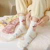Cute Coral Fleece Socks Female Stars Cartoon Half Fleece Thickened Warm Home Floor Socks Medium Tube Confinement Women'S Socks