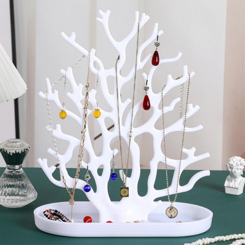 Multi Level Jewelry Tree Organizers Plastic Display Holder For Home Store Decoration Compact Design Easy Assembly Space Saving