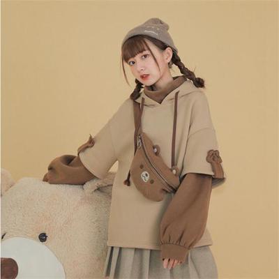 Winter Korean Warm Hoodie Ruili Bear Anime Hoodie Women Kawaii Round Neck Long Sleeve Hoodie Fashion Super Street