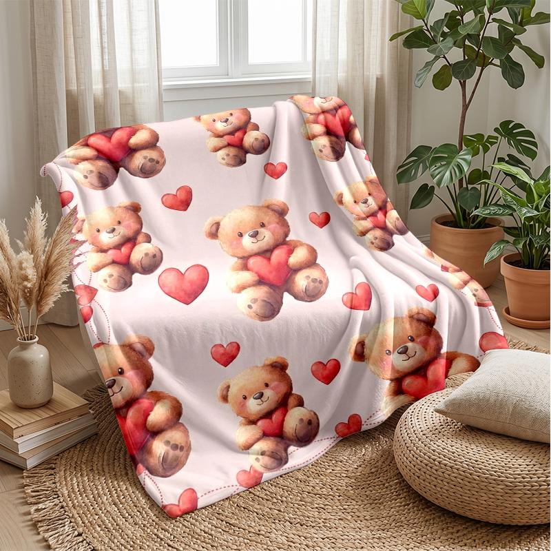 Teddy Bears Hugging under Rainbow Theme blanket Lightweight Warm Flannel Blanket Decorative Throw Blanket for Home Decoration