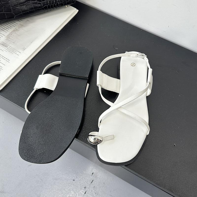Fashion Female Metal Footwear Women Flats Sandals Slip On Shoes Flip Flops Fashion Shallow Ladies Flats Sandals Shoes Big Size 43