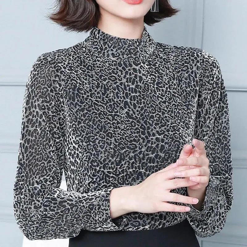 Women's Spring and Autumn Loose Bottoming Shirt Half Turtleneck Long Sleeve All-match Top