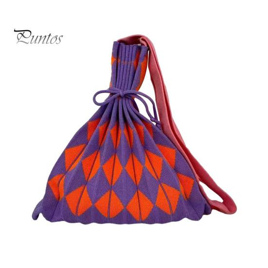 Ретро плиссированная сумка через плечо с застежкой-шнурком, цветная вязаная складная сумка через плечо для шопинга на улице, отпуска фиолетовый
