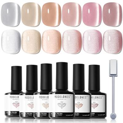 MODELONES Magnetic Gel Nail Polish, Cat Eye Gel, Magnet, Sparkly, Magnetic Nail Polish, Color Gel, Fine Particles, Cat Eye, Self-Nail Polish, 6-Color