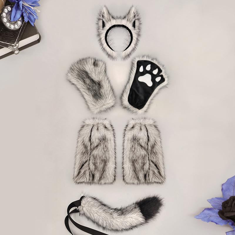 Beast Werewolf Cosplay Props Wolf Ears Headband Tail Claws Gloves Leg Cover Set Anime Costume Accessories for Halloween Party