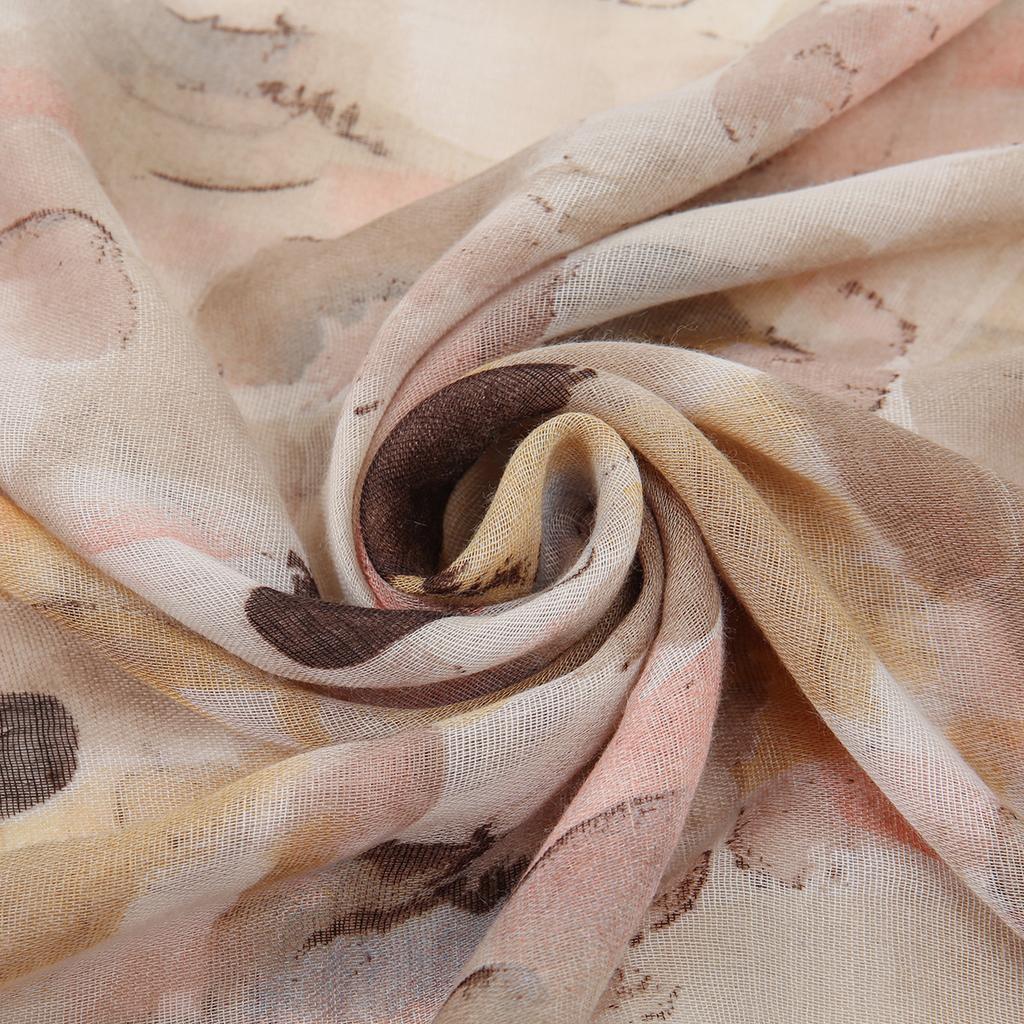 Ink and Wash Style Printed Scarf Muslim Colorful Tie-dye Shawl Women Thin Soft Voile Cotton Hijab Sun Protection Travel Shawl