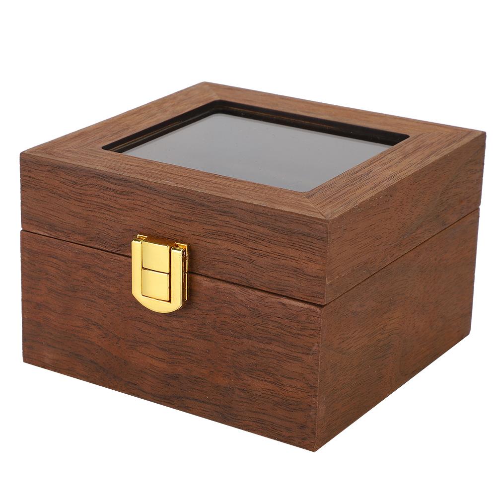 Wooden Watch Case 2 Slot Clamshell Watch Storage Box Organizer Black Walnut Color
