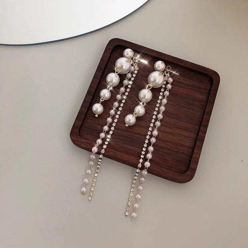 Long Imitation Pearl Tassel Dangle Earrings For Women Trendy Drop Earrings Vintage Party Jewelry Gift