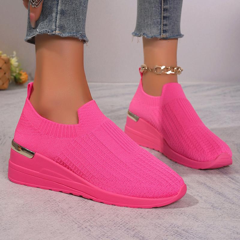 Fashion Leopard Print Knitted Wedge Sneakers for Women Lightweight Slip On Running Shoes Woman Soft Sole Comfortable Casual Shoes 37-44