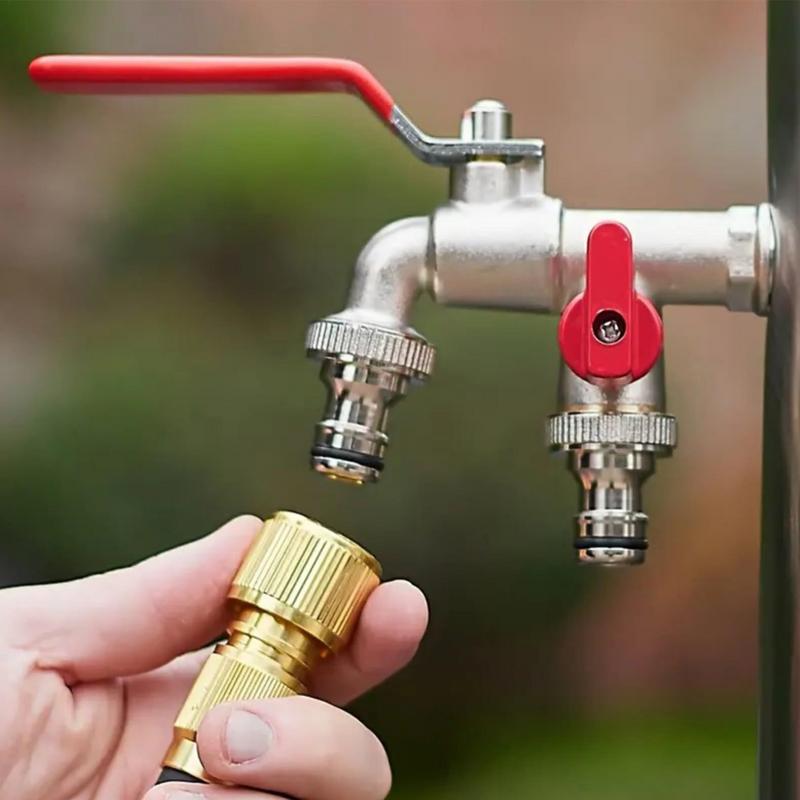 Garden Hose Splitter 2 Way Heavy Duty Hose Connector Tap Splitter With Valves Rust-Resistant Metal Irrigation Parts For Outdoor