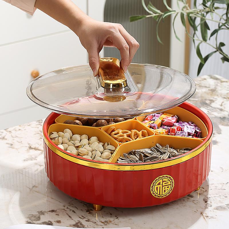 Fruit Plate Household Living Room Coffee Table Rotating Melon Seeds Nut Storage Box Chinese New Year Candy Snacks Placed Dried Fruit Plate