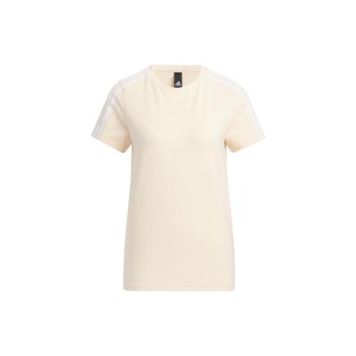 Three Stripe Sports Training Casual Cotton Soft Crew Neck Short Sleeve T-Shirt Women T-Shirts Beige HM7084