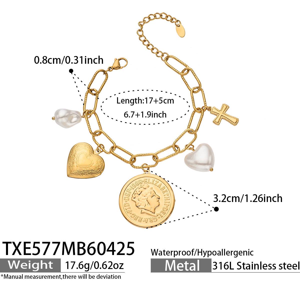 DIY Faux Pearl Heart Pendant Necklace & Bracelet Set in 18K Gold-Plated Stainless Steel