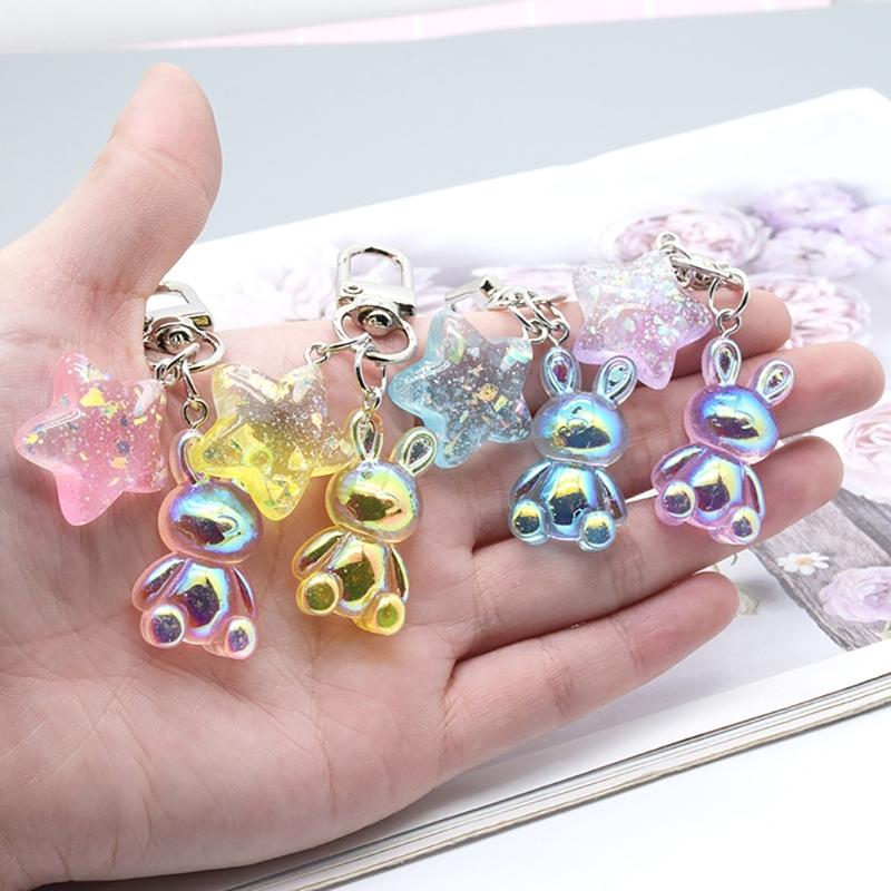 Multifunctioanl Key Ornaments with Colorful Star and Rabbit shaped Pendant Charm Fashion Metal Key Accessory for Women