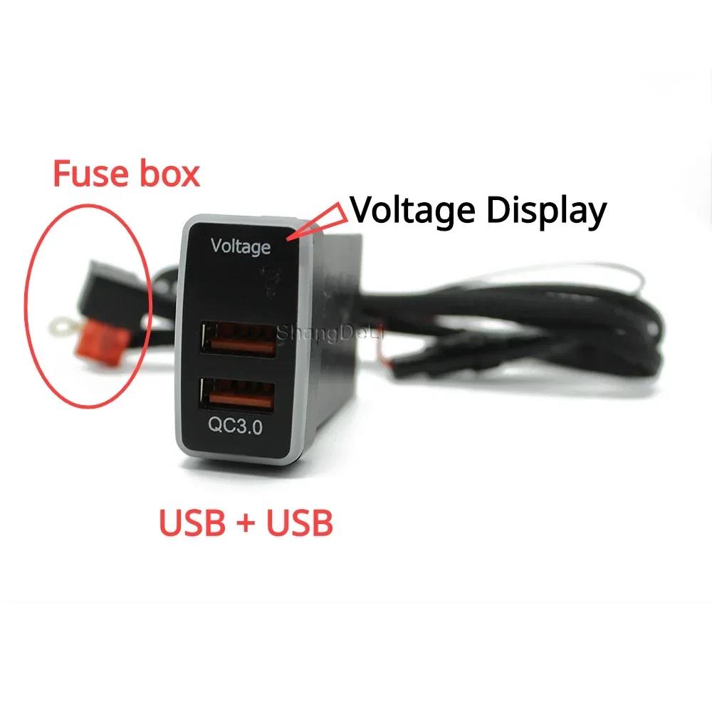 Blue Light Car Charger USB QC3.0 Socket Charging Adapter with Voltage Display for Toyota Land Cruiser Hilux Prado 120 FJ CRUISE