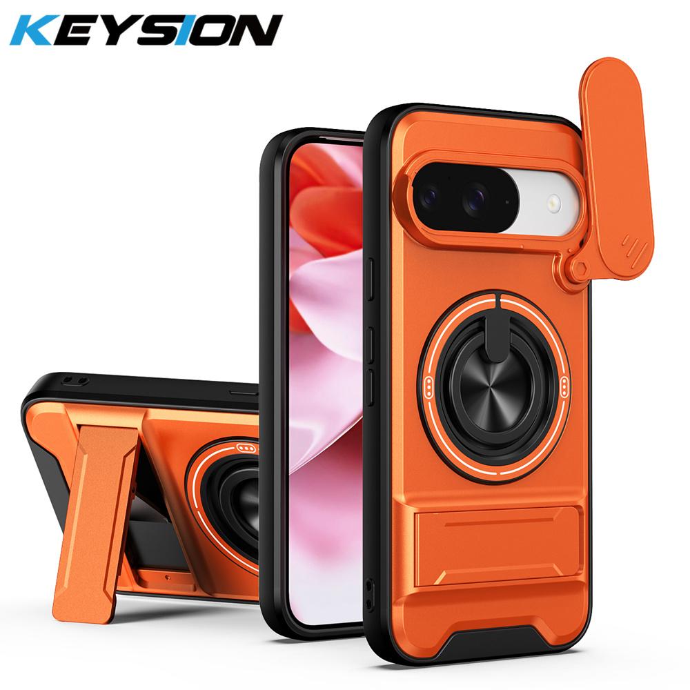 KEYSION Magnetic Phone Case for Google Pixel 9 10 Pro XL 10 9 Pro Slide Camera Protection Upright Stand 360°Ring Shockproof Cover