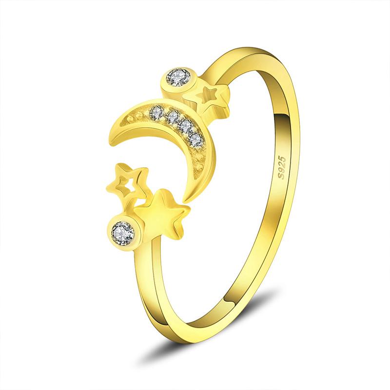 

CLUCI Adjustable Women Silver 925 Ring Jewelry SImple Fashion Star and Moon Open Rings DR2001SB resizable золотой
