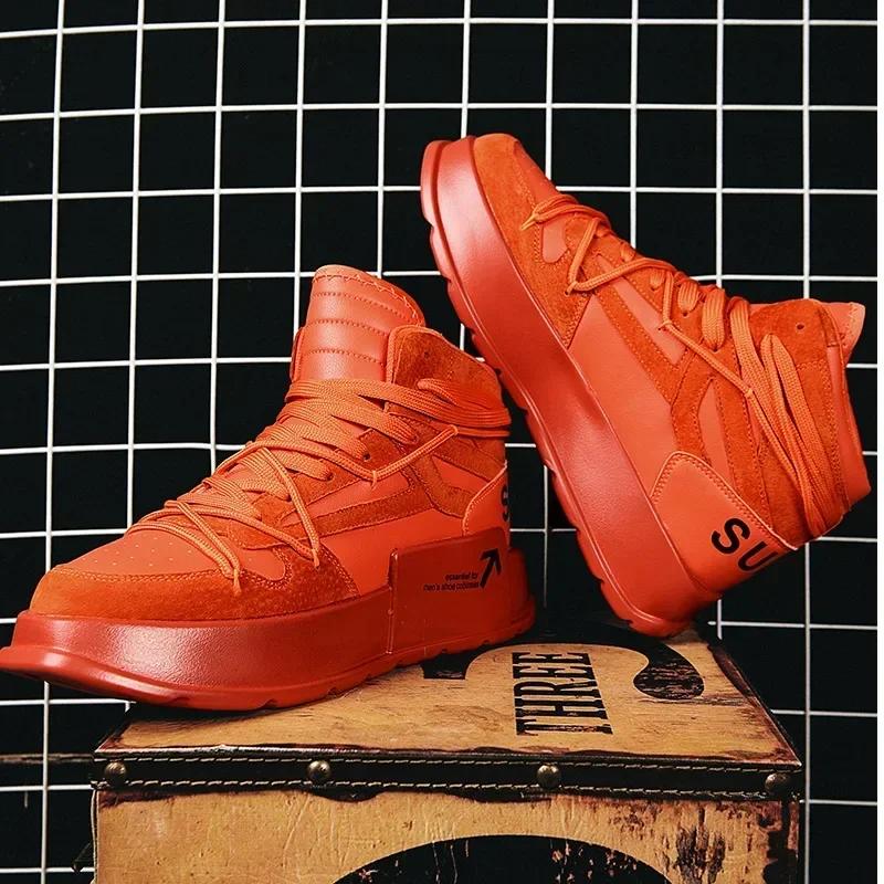 

High Top Men Vulcanized Shoes Casual Sports Shoes Thick Sole Heightening Fashion Basketball Shoes Trend Sneakers Boots 2024 New 45 червоний