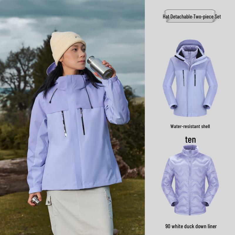 Women's 3-in-1 Down Jacket: Waterproof, Windproof, Outdoor Style for Autumn and Winter