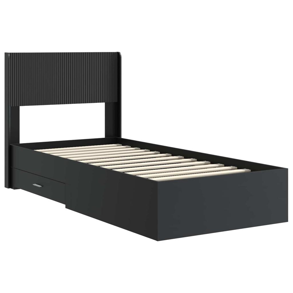 Bed Frame with Storage Space and Headboard Black 75 X 190 Cm
