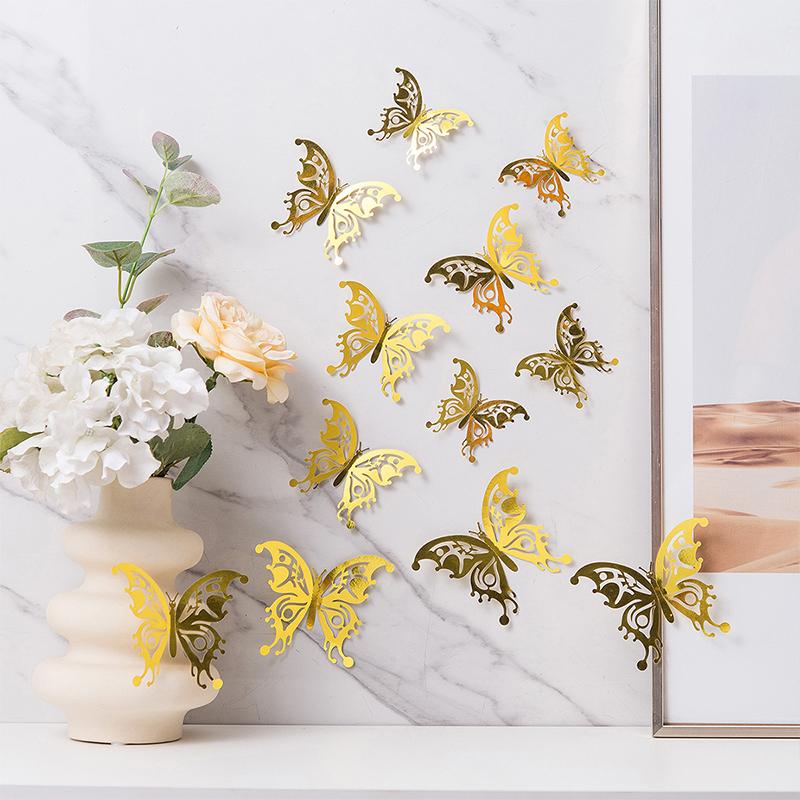 12Pcs/set 3D Hollow Butterfly Wall Sticker for Home Decoration DIY Wall Stickers Modern Wall Art Living Room Decoration