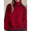 Womens Fall Fashion Vezfaa Casual Winter Colour Block Print Long Sleeve High Neck Sweaters