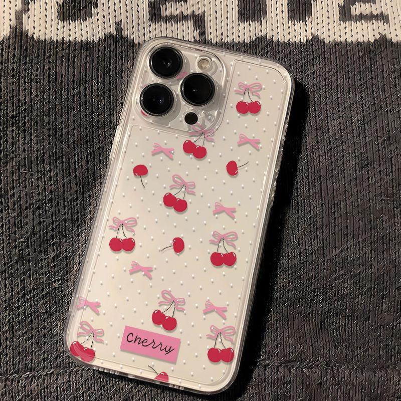 Clear Bow Cherry Soft Case for iPhone 11/12/XS/14/15/16 Pro Max