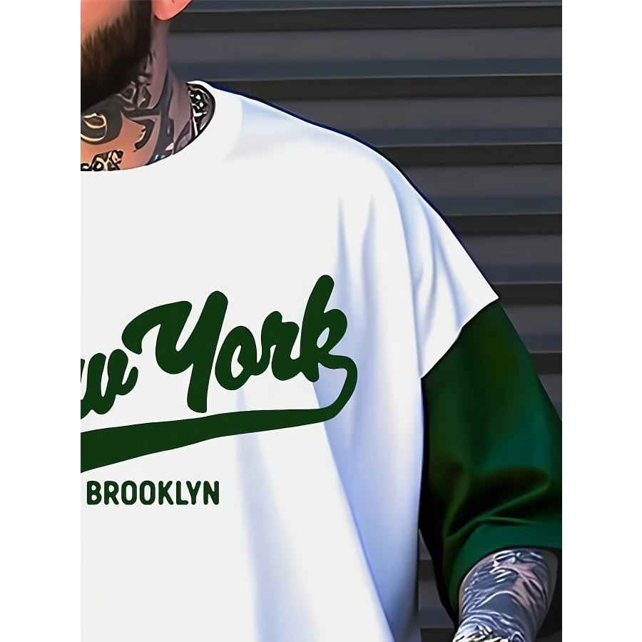 Summer 2025 new men's casual sportswear set 3D digital printed round-neck short-sleeved color block T-shirt and shorts