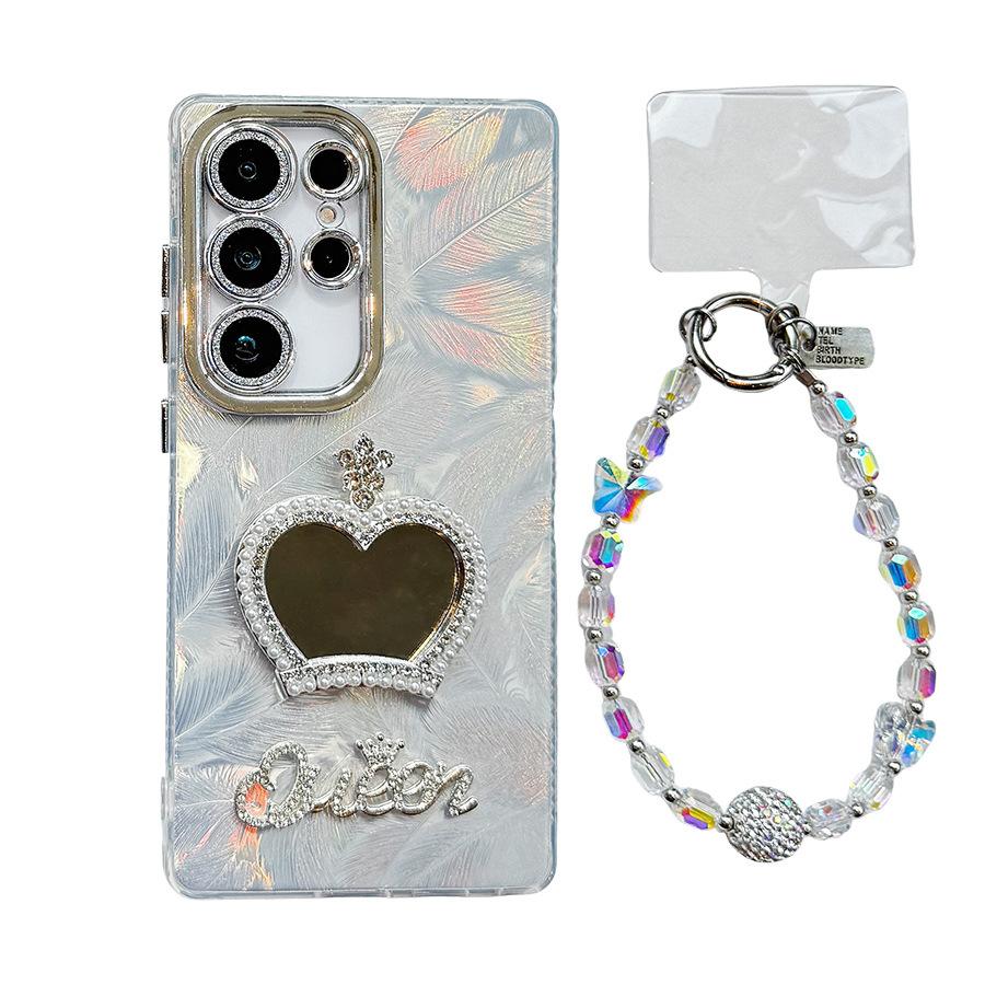 Suitable for Samsung S25 Ultra Crown Mirror Mobile Case S24 Plus Laser Feather Pattern S23 Ultra New