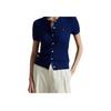 Polo Ralph Lauren Ss25 Vyšívané logo Jednořadé Pletené tričko s krátkým rukávem Dámské topy Modré 211965760-002