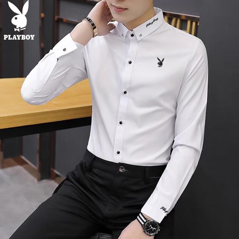 PLAYBOY Męska koszula z długim rękawem Męska koszula Jesień i Zima Wysokiej klasy Business Casual Odzież męska Wysokiej klasy Moda Modne topy